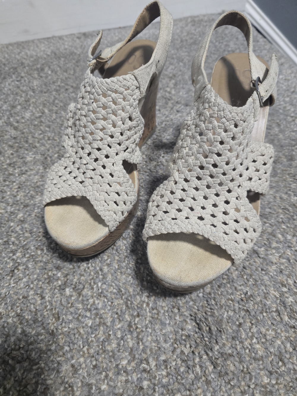 SO Cream Woven Slingback Wedge Sandals